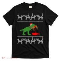 Trex Eating Deer Hunter Ugly Christmas T-Shirt thumb 0