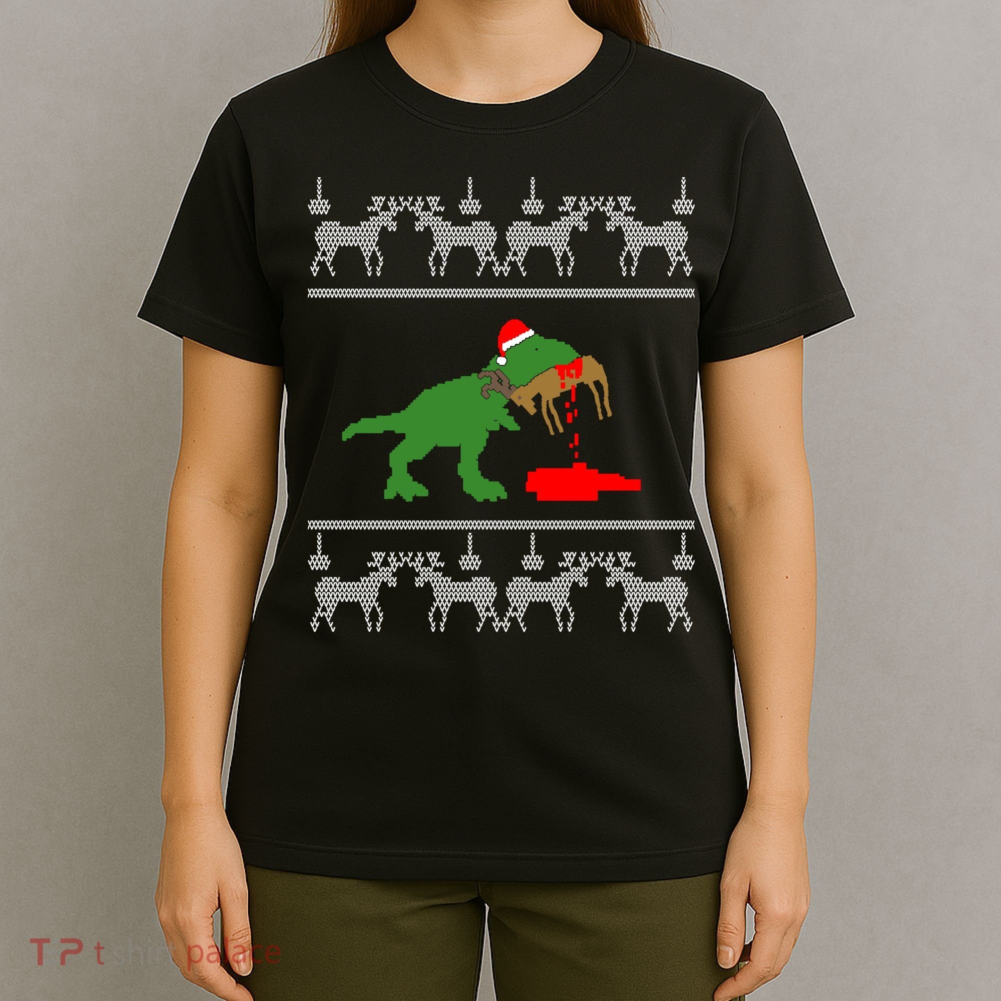 Trex Eating Deer Hunter Ugly Christmas T-Shirt