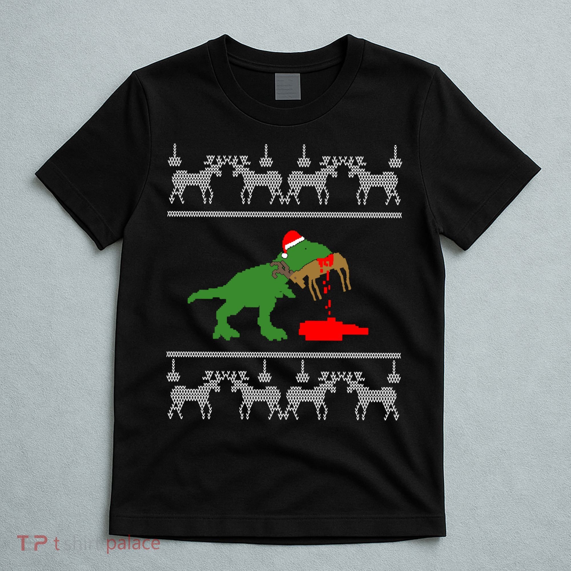 Trex Eating Deer Hunter Ugly Christmas T-Shirt