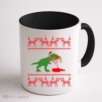Trex Eating Deer Hunter Ugly Christmas Coffee Mug thumb 1