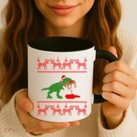Trex Eating Deer Hunter Ugly Christmas Coffee Mug thumb 3