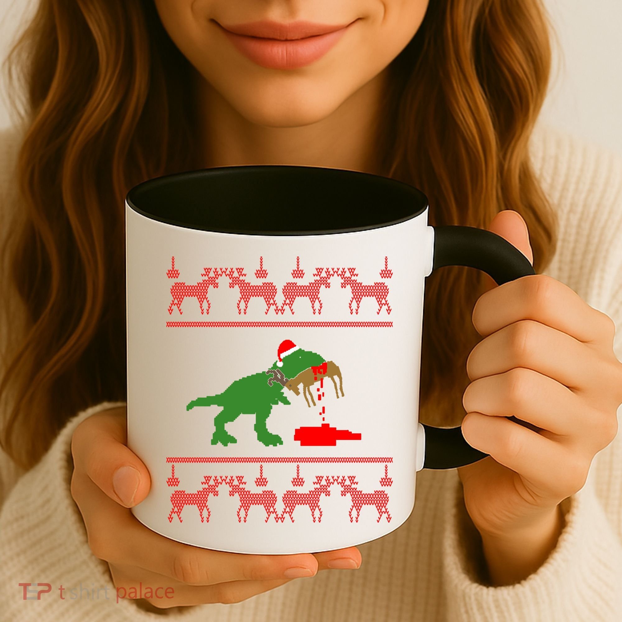 Trex Eating Deer Hunter Ugly Christmas Coffee Mug