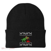 Trex Eating Deer Hunter Ugly Christmas Beanie thumb 0