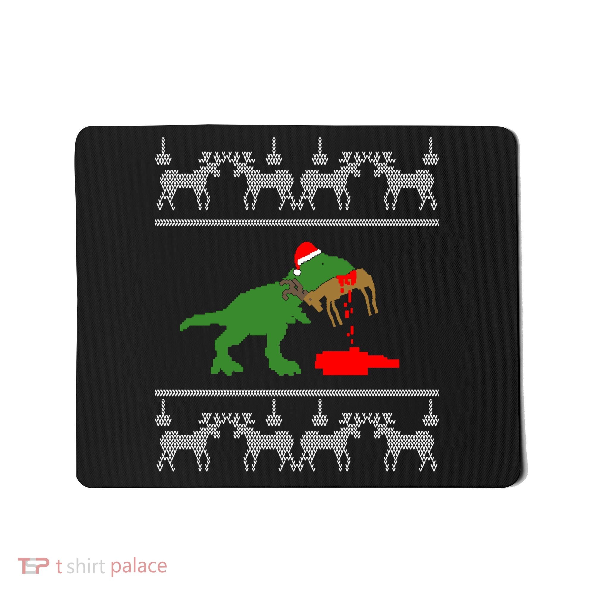 Trex Eating Deer Hunter Ugly Christmas Mousepad