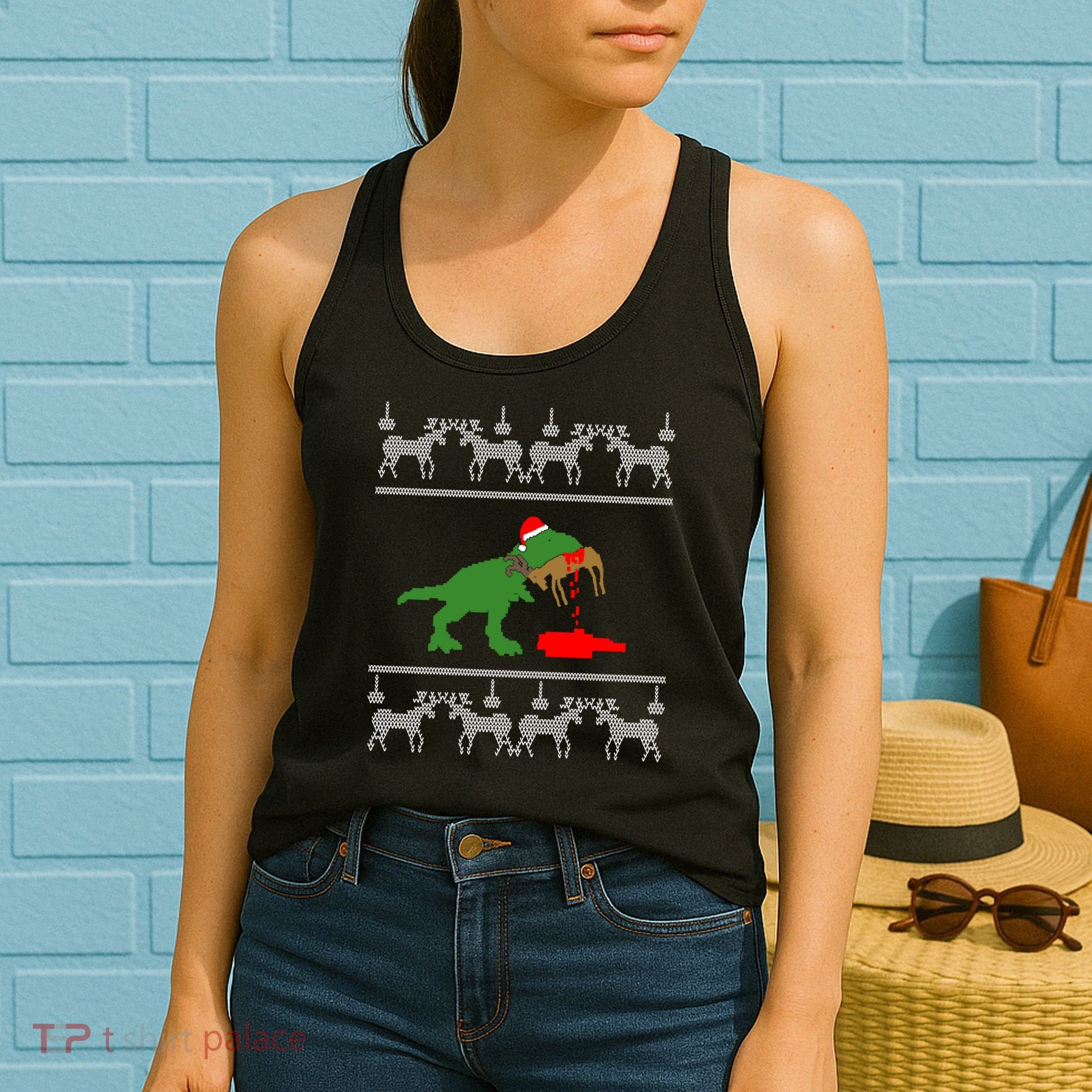 Trex Eating Deer Hunter Ugly Christmas Women's Tank Top