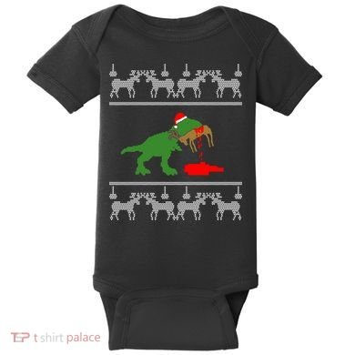 Trex Eating Deer Hunter Ugly Christmas Baby Bodysuit
