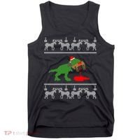 Trex Eating Deer Hunter Ugly Christmas Tank Top thumb 0