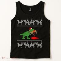 Trex Eating Deer Hunter Ugly Christmas Tank Top thumb 2