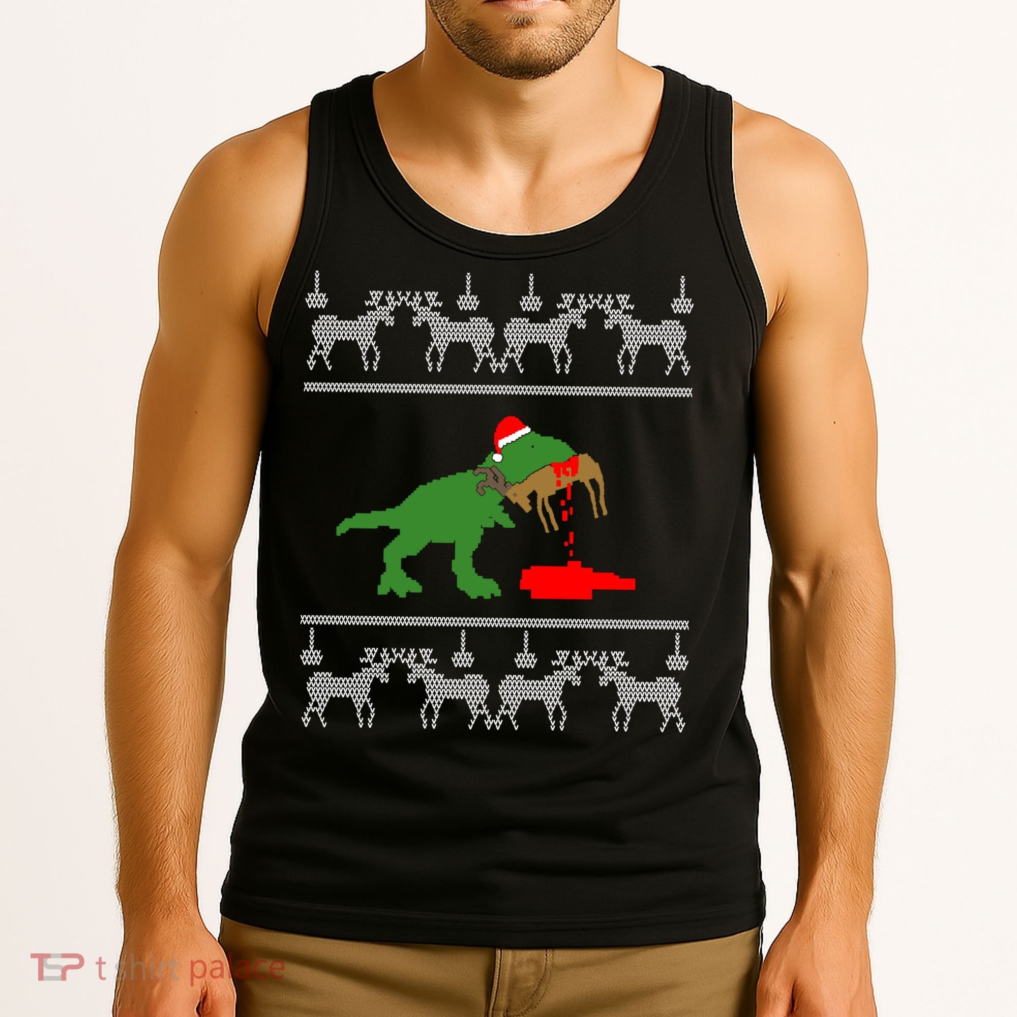 Trex Eating Deer Hunter Ugly Christmas Tank Top