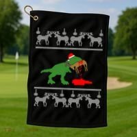 Trex Eating Deer Hunter Ugly Christmas Golf Towel thumb 1