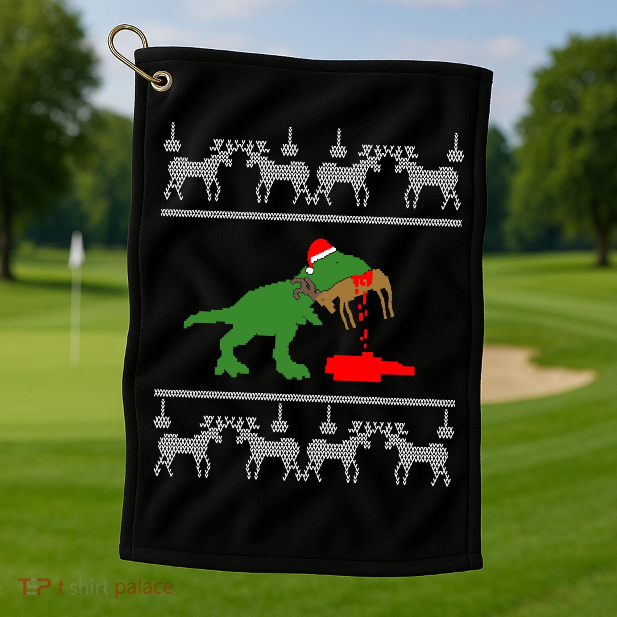 Trex Eating Deer Hunter Ugly Christmas Golf Towel