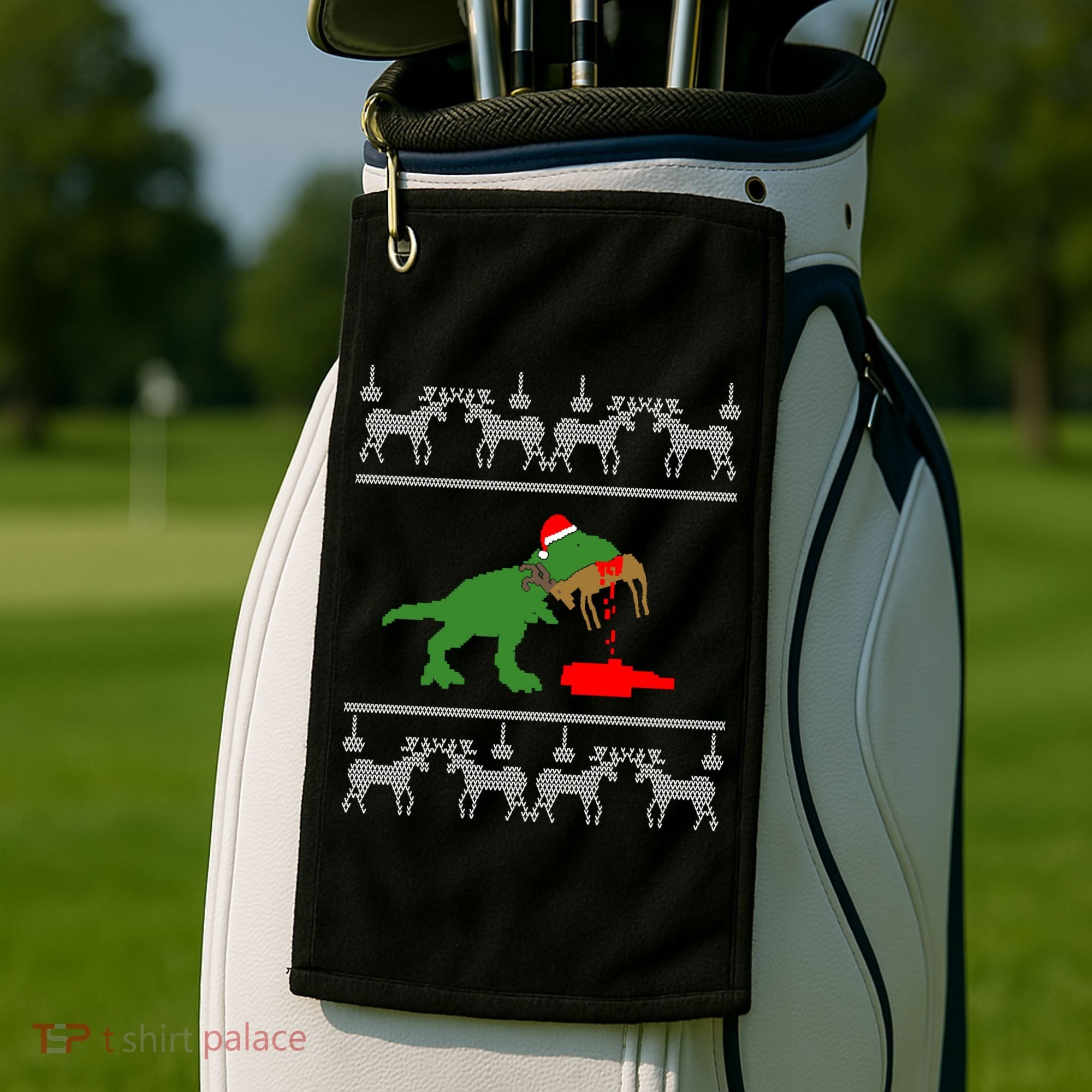 Trex Eating Deer Hunter Ugly Christmas Golf Towel