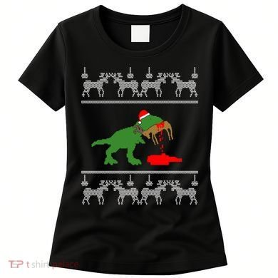 Trex Eating Deer Hunter Ugly Christmas Women's T-Shirt