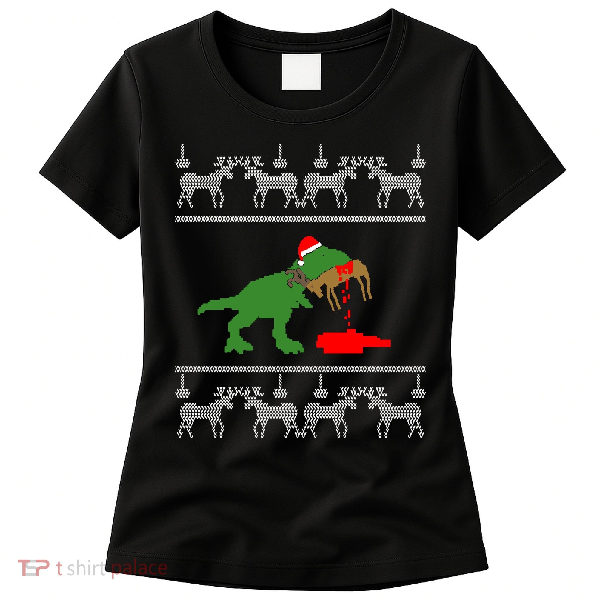 Trex Eating Deer Hunter Ugly Christmas Women's T-Shirt