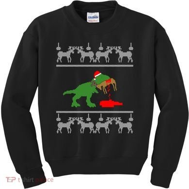 Trex Eating Deer Hunter Ugly Christmas Kids Sweatshirt