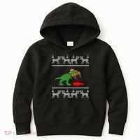 Trex Eating Deer Hunter Ugly Christmas Kids Hoodie thumb 0