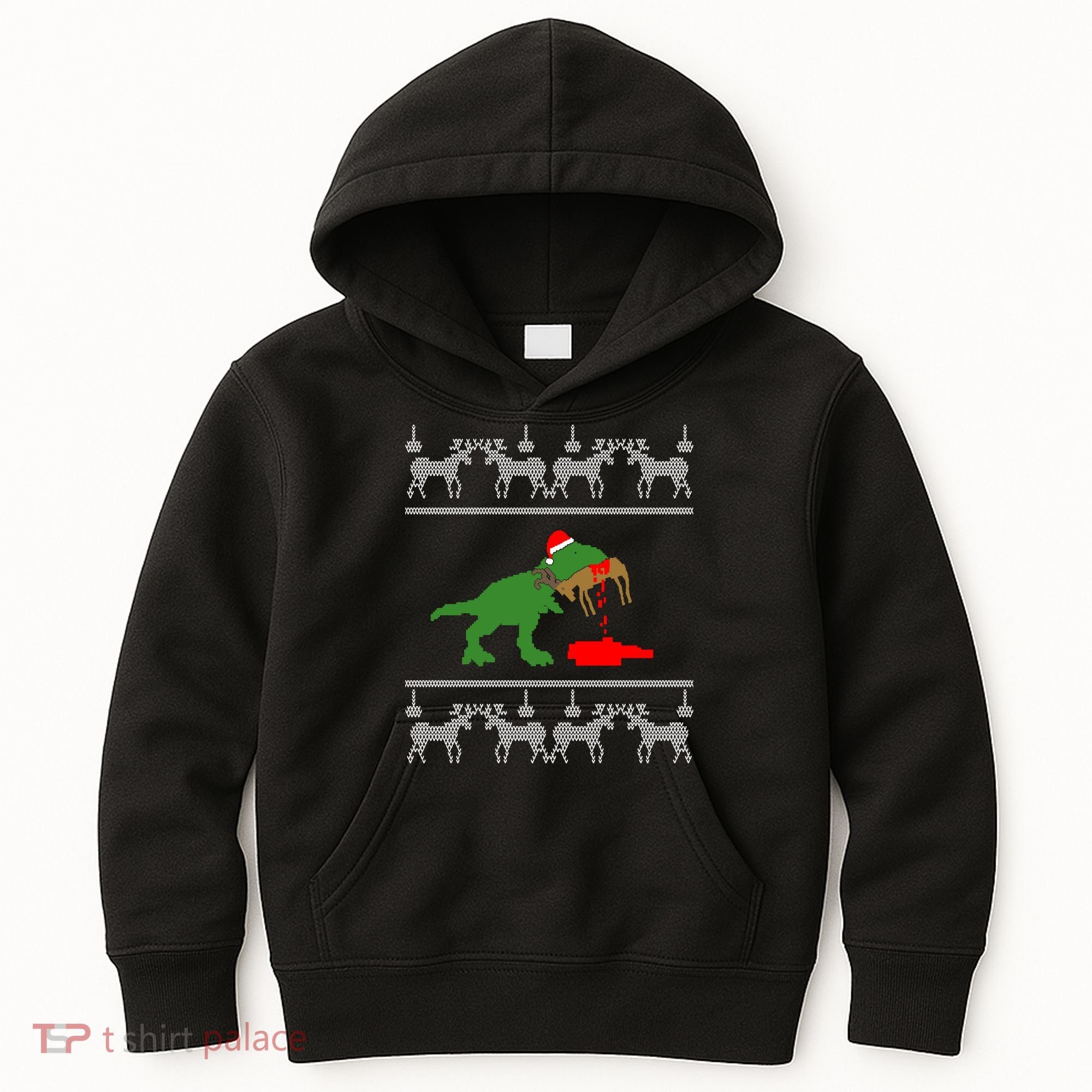 Trex Eating Deer Hunter Ugly Christmas Kids Hoodie
