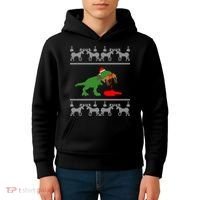 Trex Eating Deer Hunter Ugly Christmas Kids Hoodie thumb 4