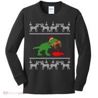 Trex Eating Deer Hunter Ugly Christmas Kids Long Sleeve Shirt thumb 0