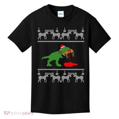Trex Eating Deer Hunter Ugly Christmas Kids T-Shirt