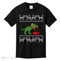 Trex Eating Deer Hunter Ugly Christmas Kids T-Shirt thumb 0