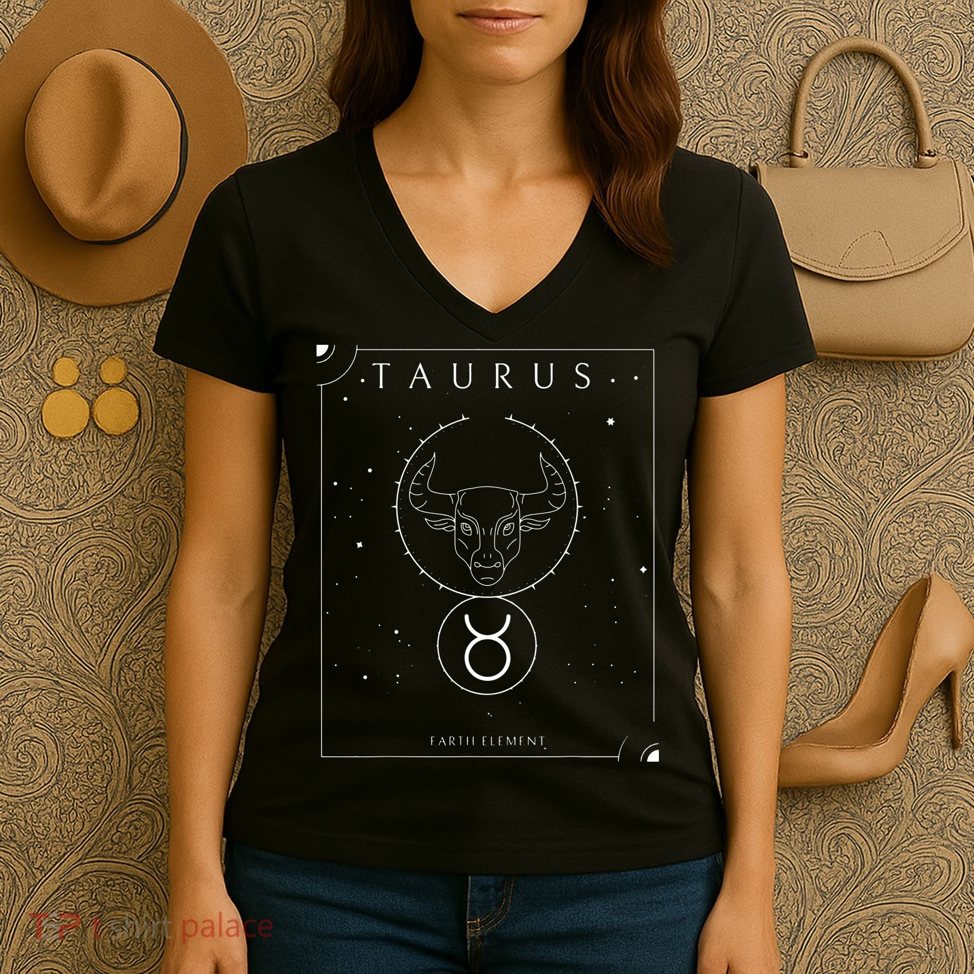 Taurus Earth Element Zodiac Women's V-Neck T-Shirt
