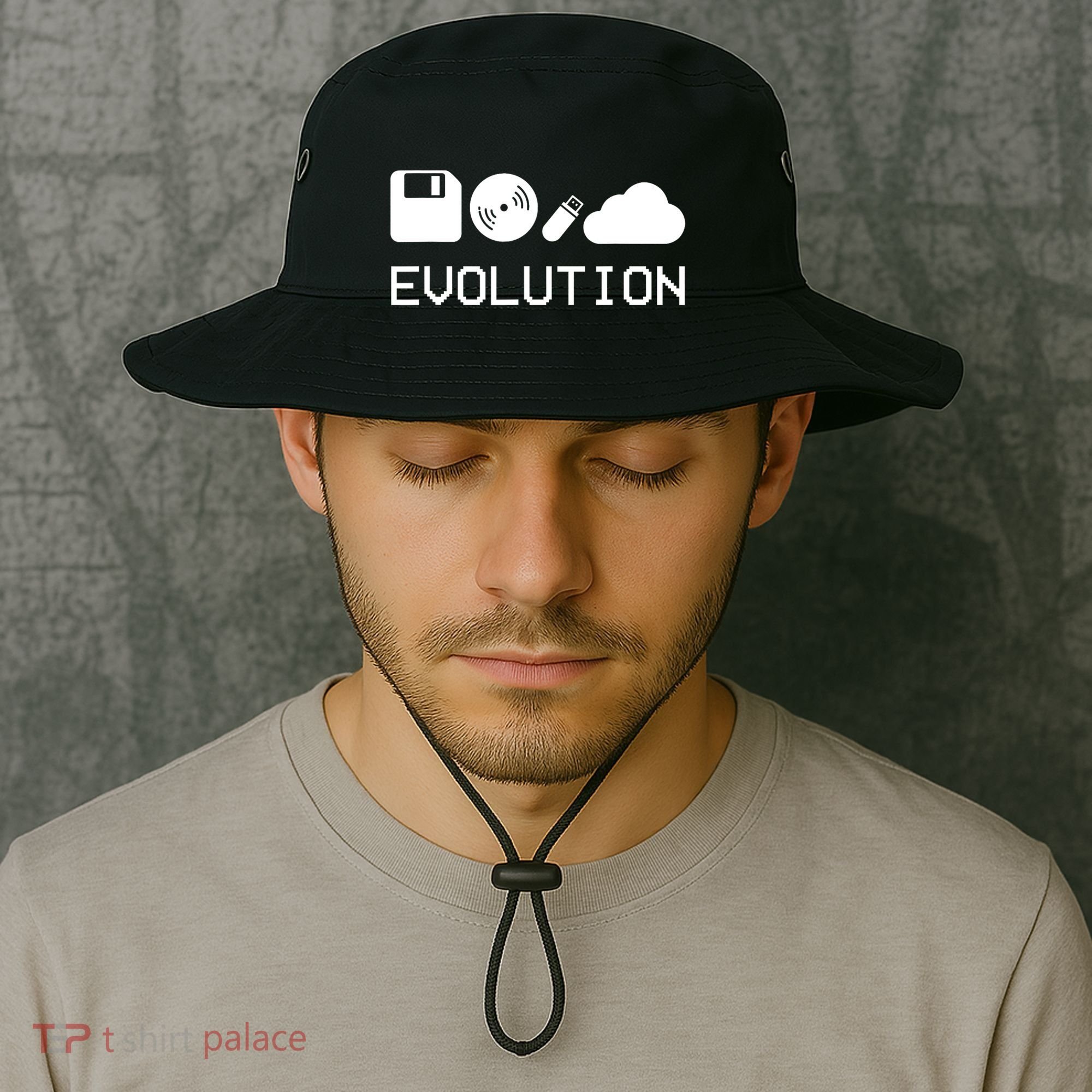 Technology Evolution Floppy Disk To The Cloud Bucket Hat