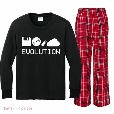 Technology Evolution Floppy Disk To The Cloud Kids Long Sleeve Plaid Pajama Set