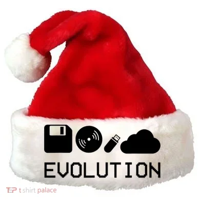 Technology Evolution Floppy Disk To The Cloud Santa Hat