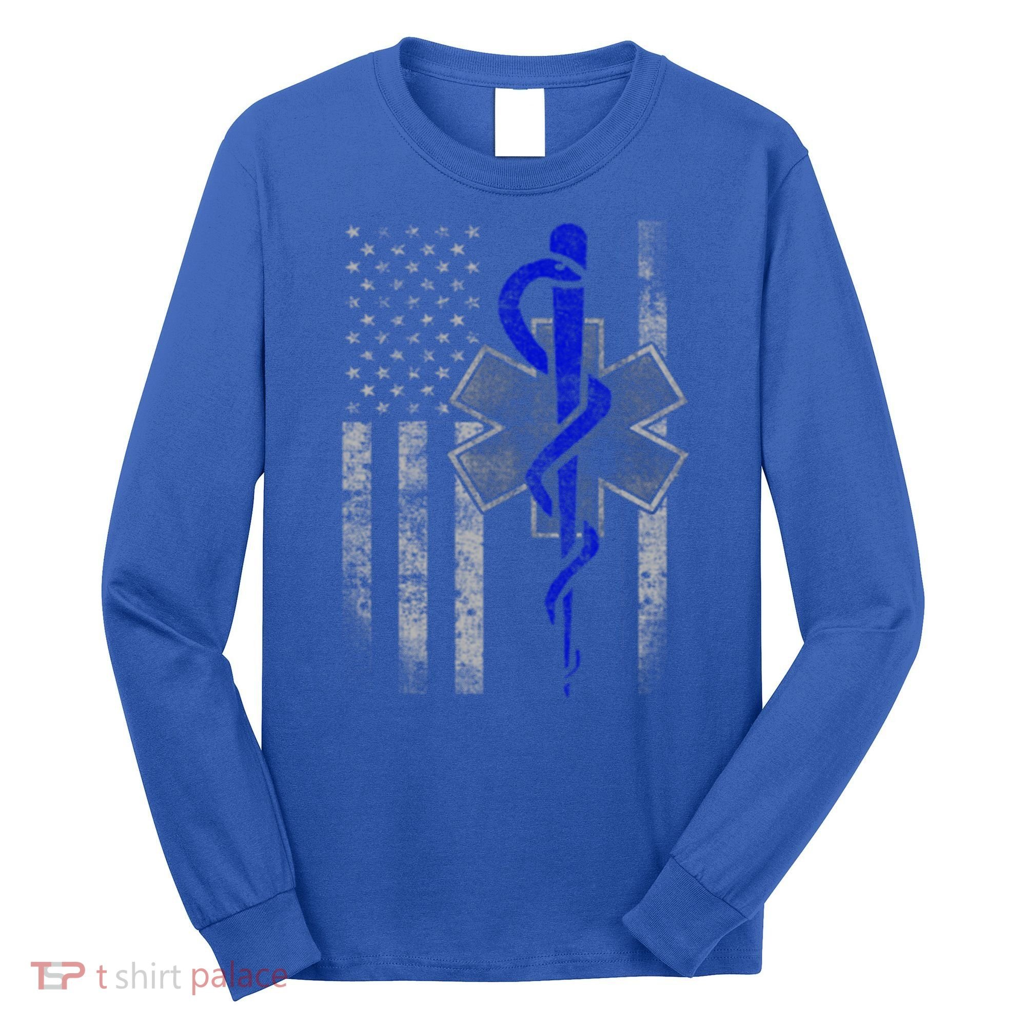 Twosided Emt / First Responder Flag Gift Cute Gift Long Sleeve Shirt