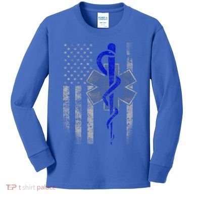 Twosided Emt / First Responder Flag Gift Cute Gift Kids Long Sleeve Shirt