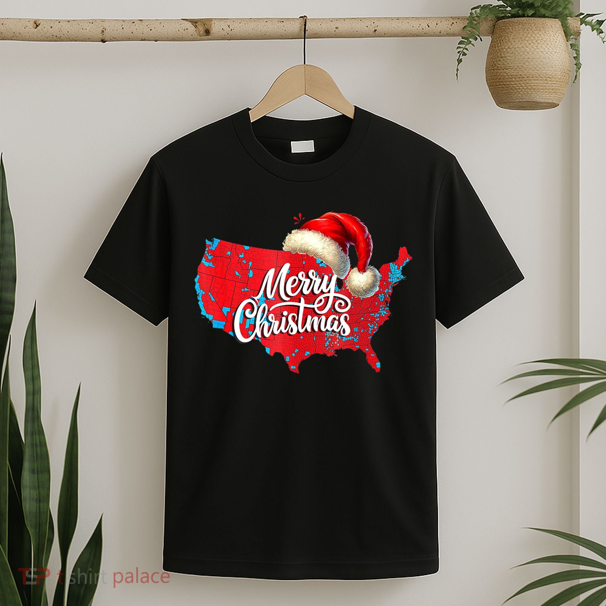 Trump Election Map Merry Christmas Holiday Santa Hat Xmas T-Shirt