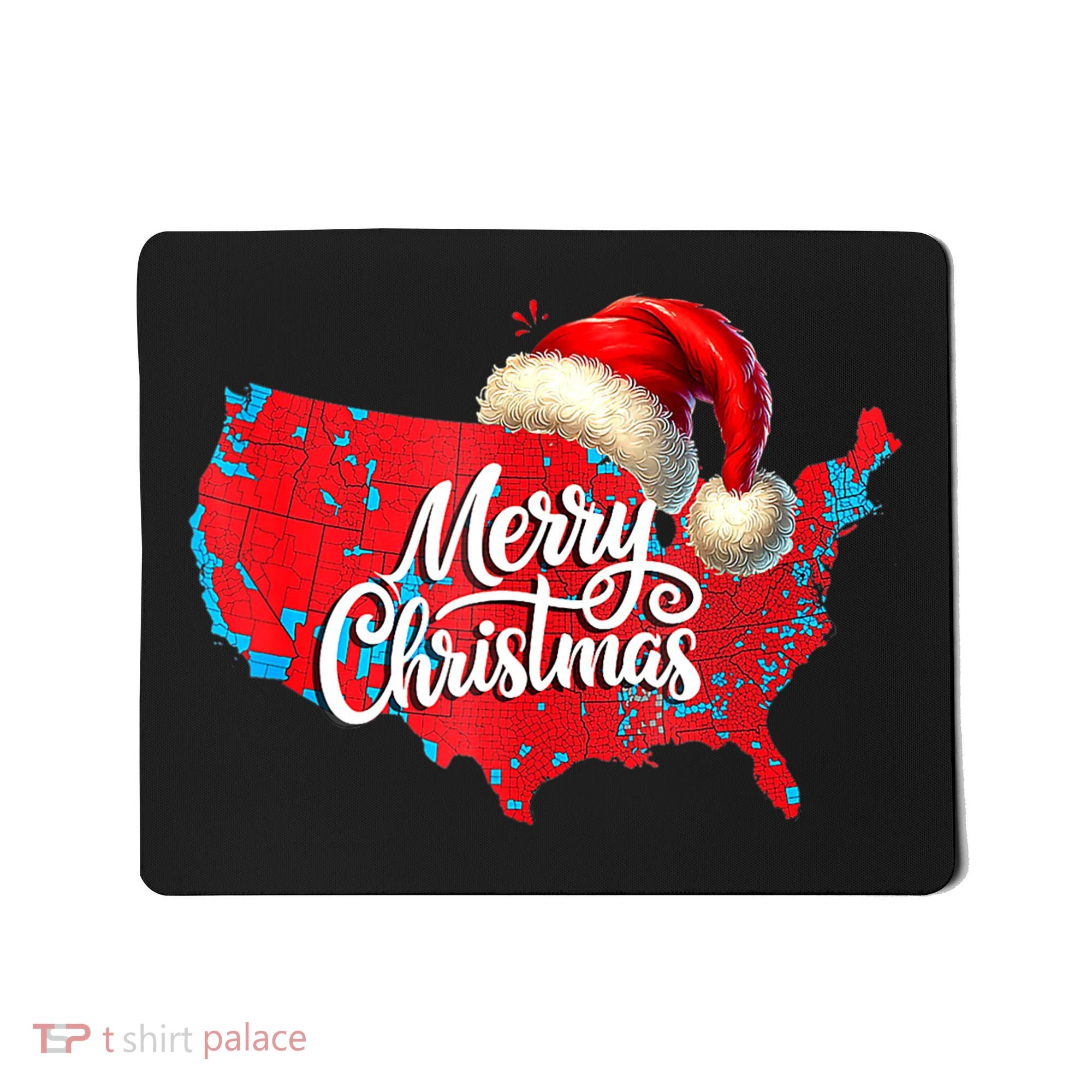 Trump Election Map Merry Christmas Holiday Santa Hat Xmas Mousepad