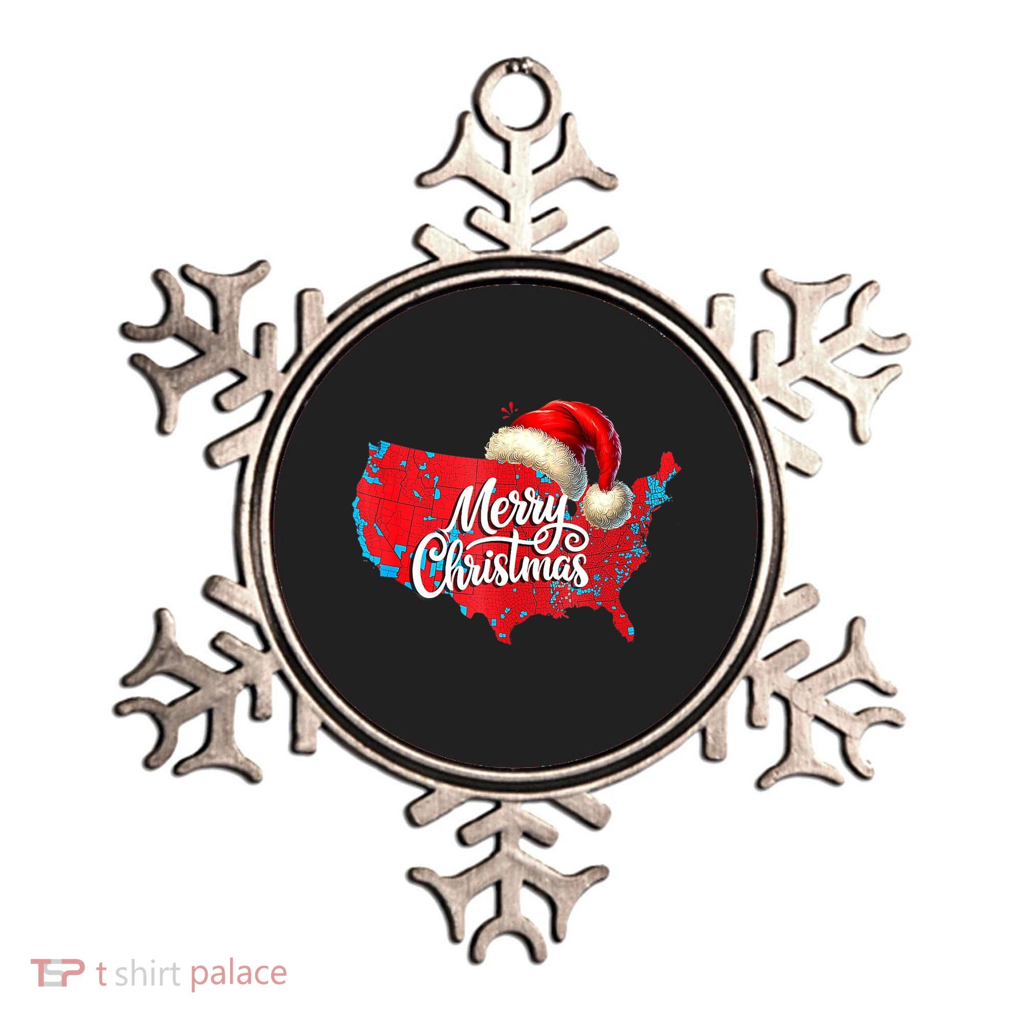 Trump Election Map Merry Christmas Holiday Santa Hat Xmas Ornament