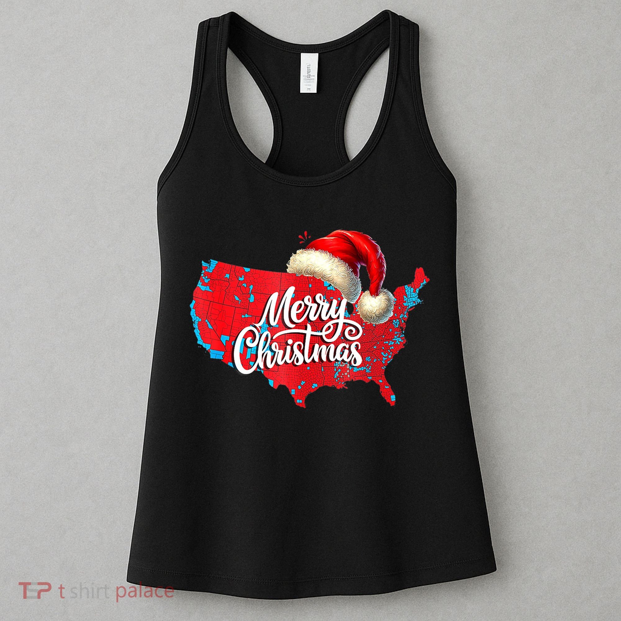 Trump Election Map Merry Christmas Holiday Santa Hat Xmas Women's Tank Top