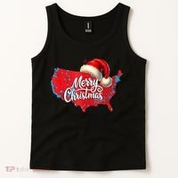 Trump Election Map Merry Christmas Holiday Santa Hat Xmas Tank Top thumb 2