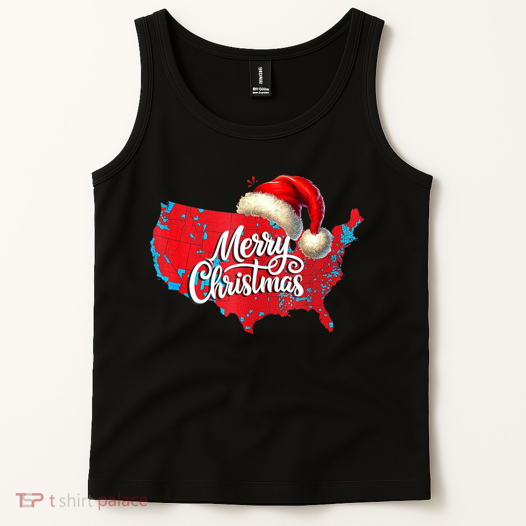 Trump Election Map Merry Christmas Holiday Santa Hat Xmas Tank Top