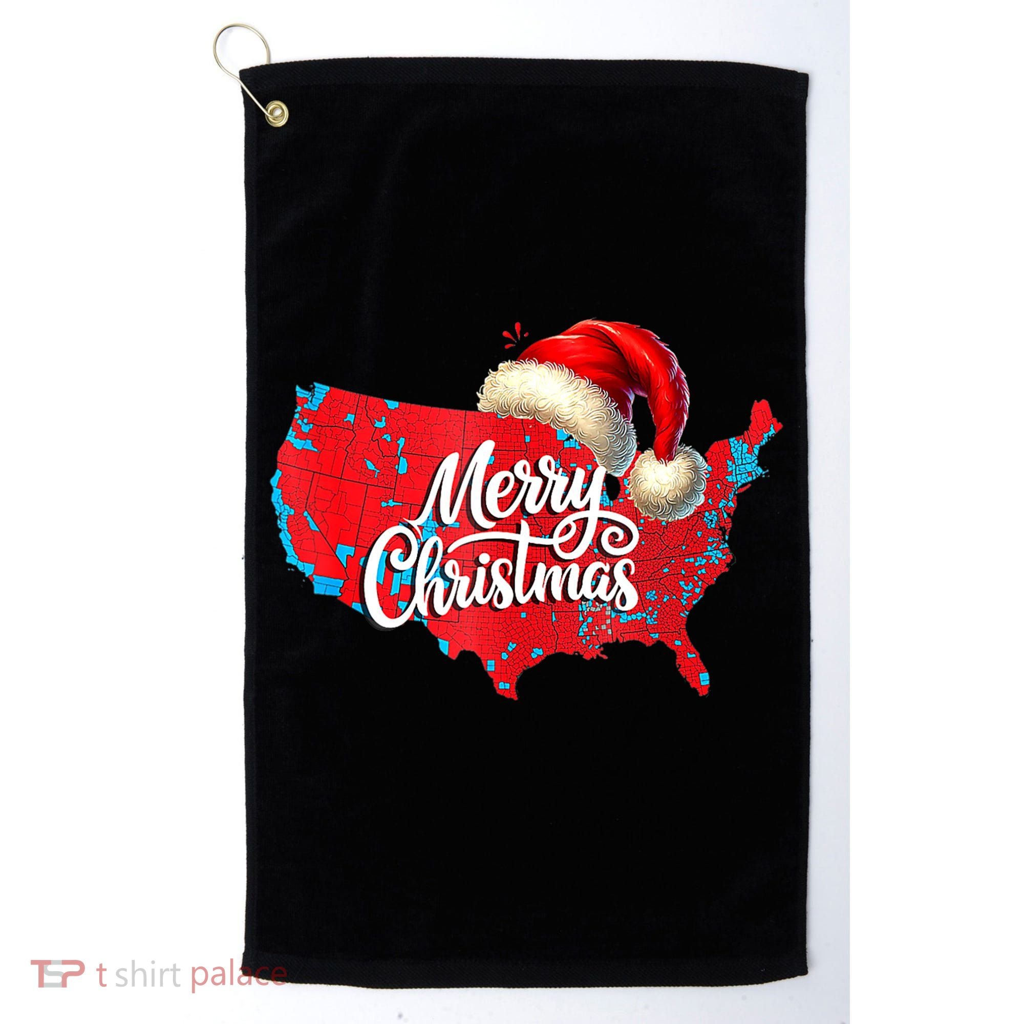 Trump Election Map Merry Christmas Holiday Santa Hat Xmas Golf Towel