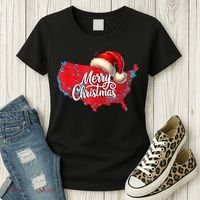 Trump Election Map Merry Christmas Holiday Santa Hat Xmas Women's T-Shirt thumb 3