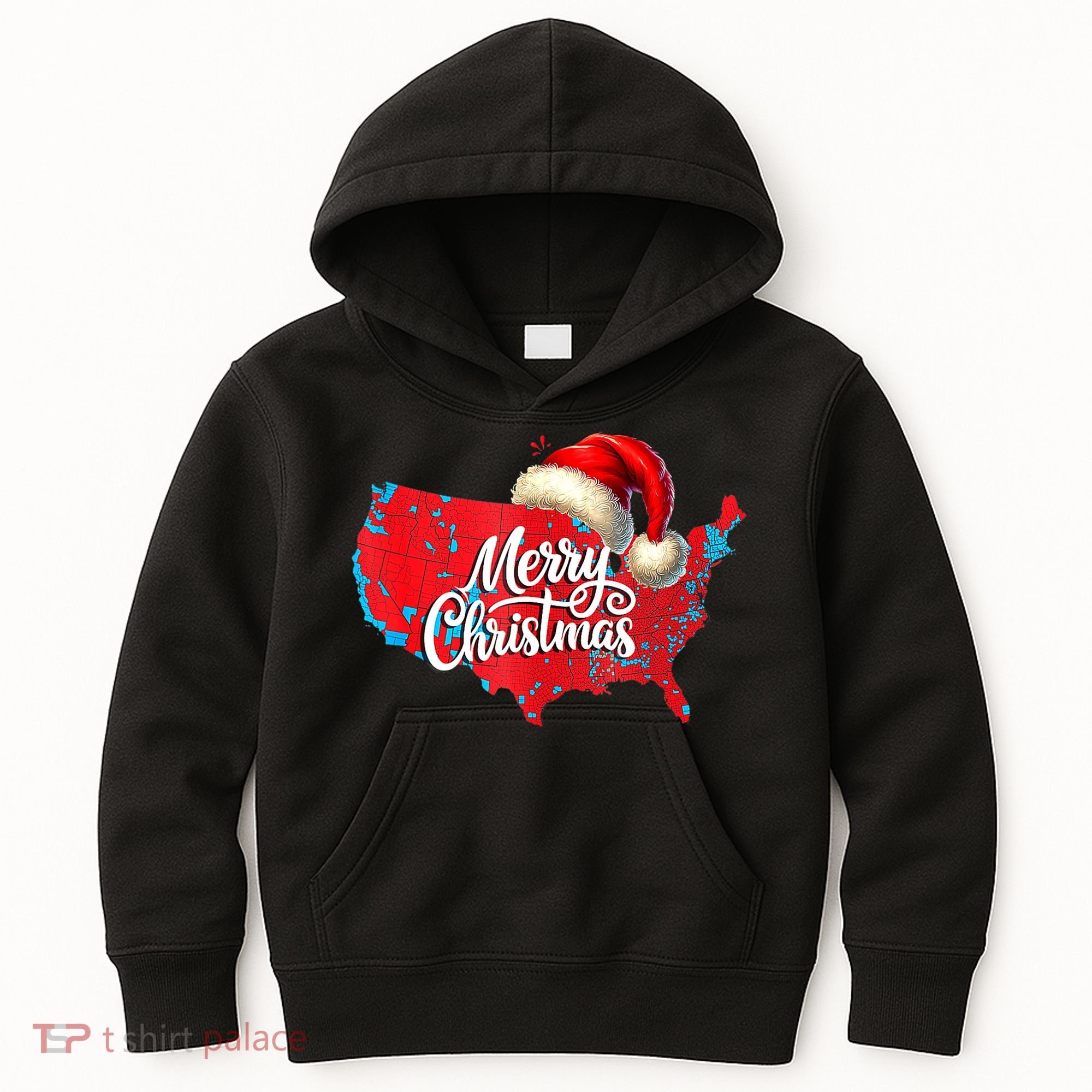 Trump Election Map Merry Christmas Holiday Santa Hat Xmas Kids Hoodie