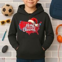 Trump Election Map Merry Christmas Holiday Santa Hat Xmas Kids Hoodie thumb 2