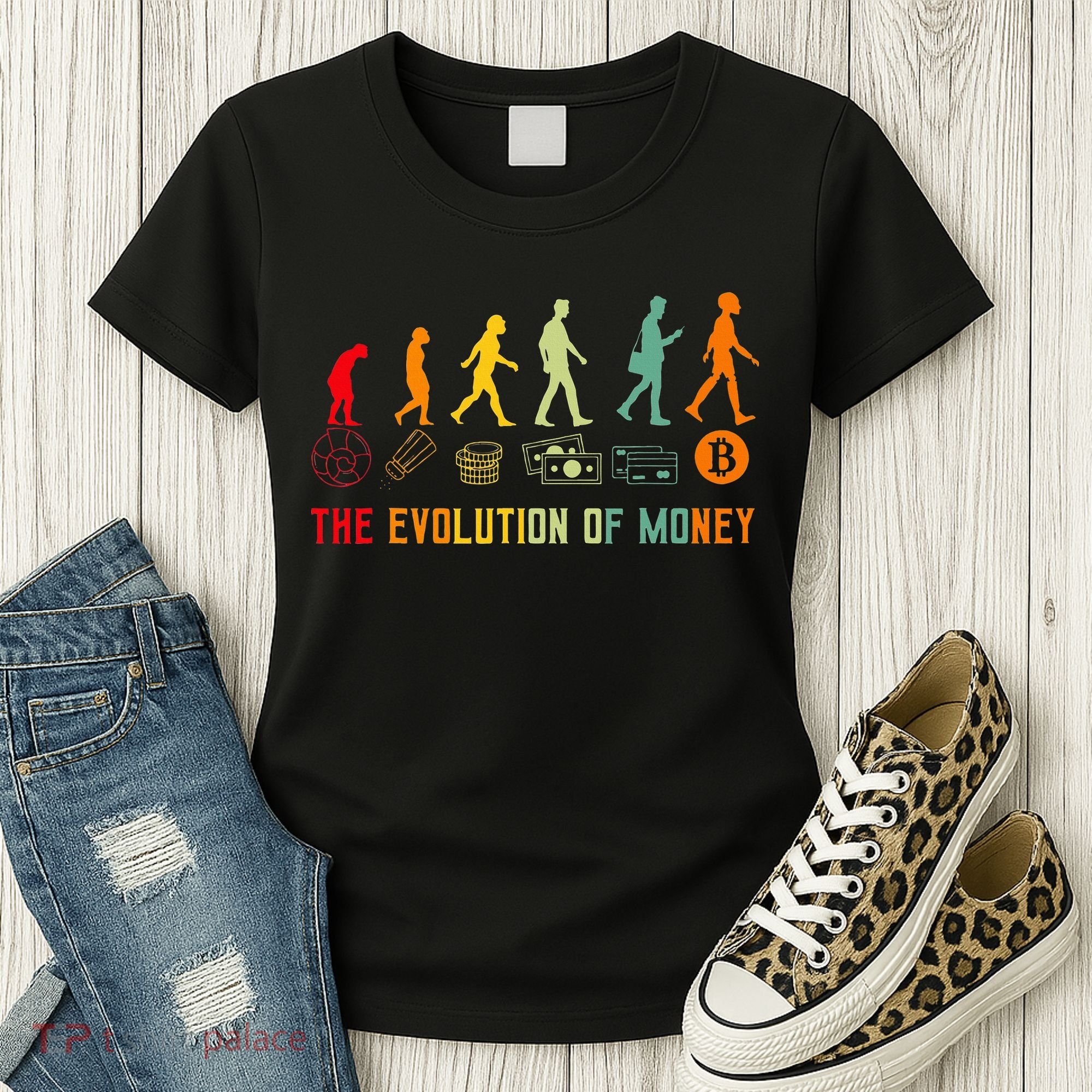 The Evolution Of Money Bitcoin Btc Crypto Cryptocurrency Women's T-Shirt