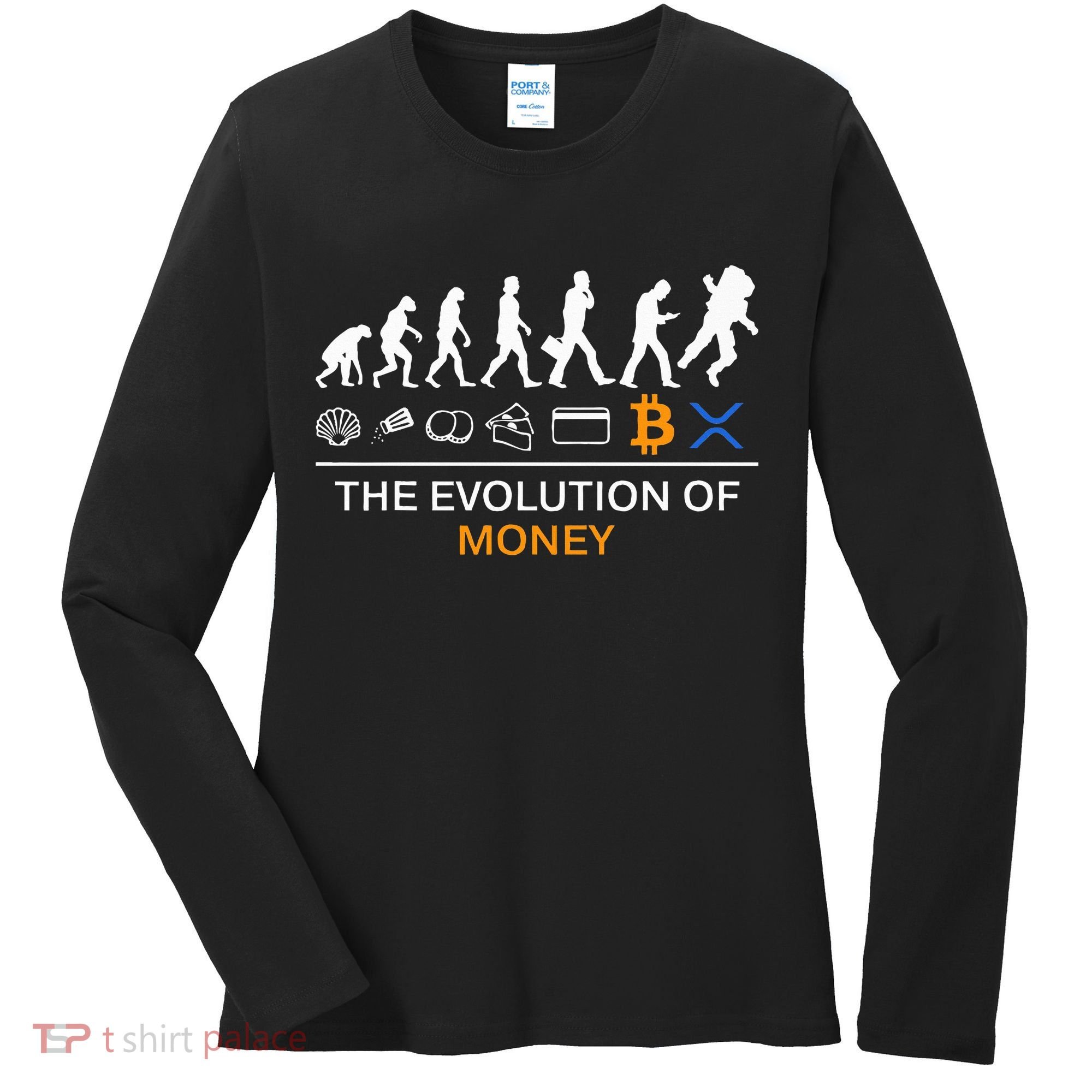 The Evolution Of Money Funny Bitcoin Ripple Xrp To The Moon Women's Long Sleeve Shirt