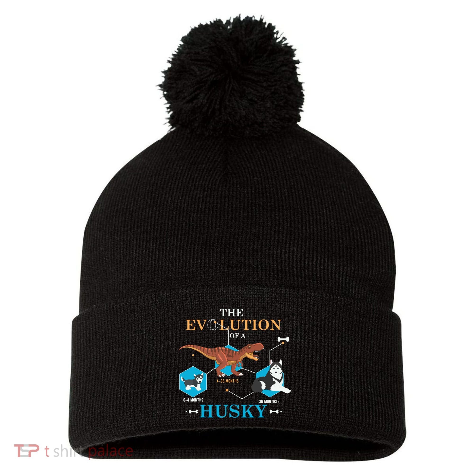 The Evolution Of A Husky Or Evolution Of Dogs Pom Pom 12in Knit Beanie