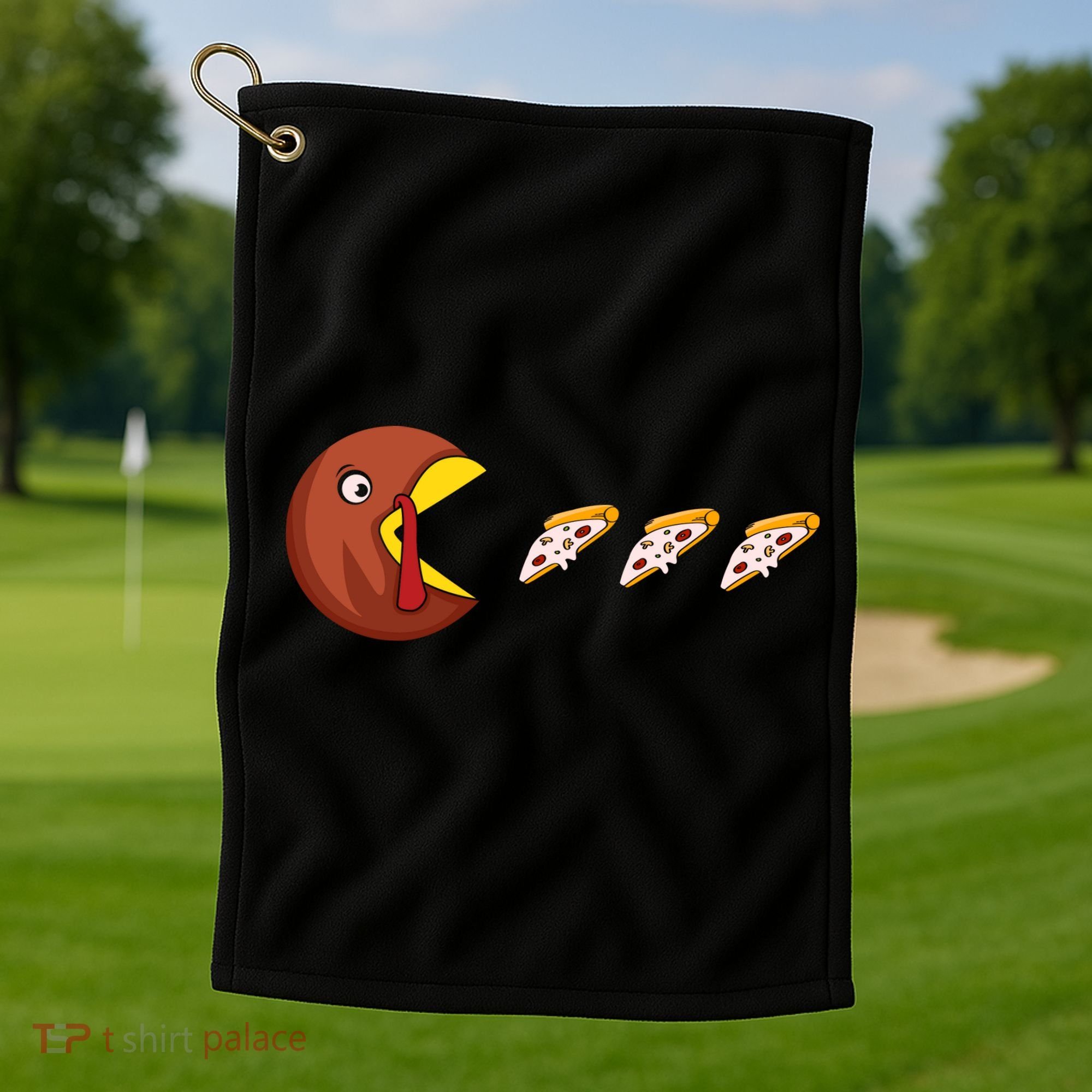 Turkey Eat Pizza Happy Thanksgiving Golf Towel