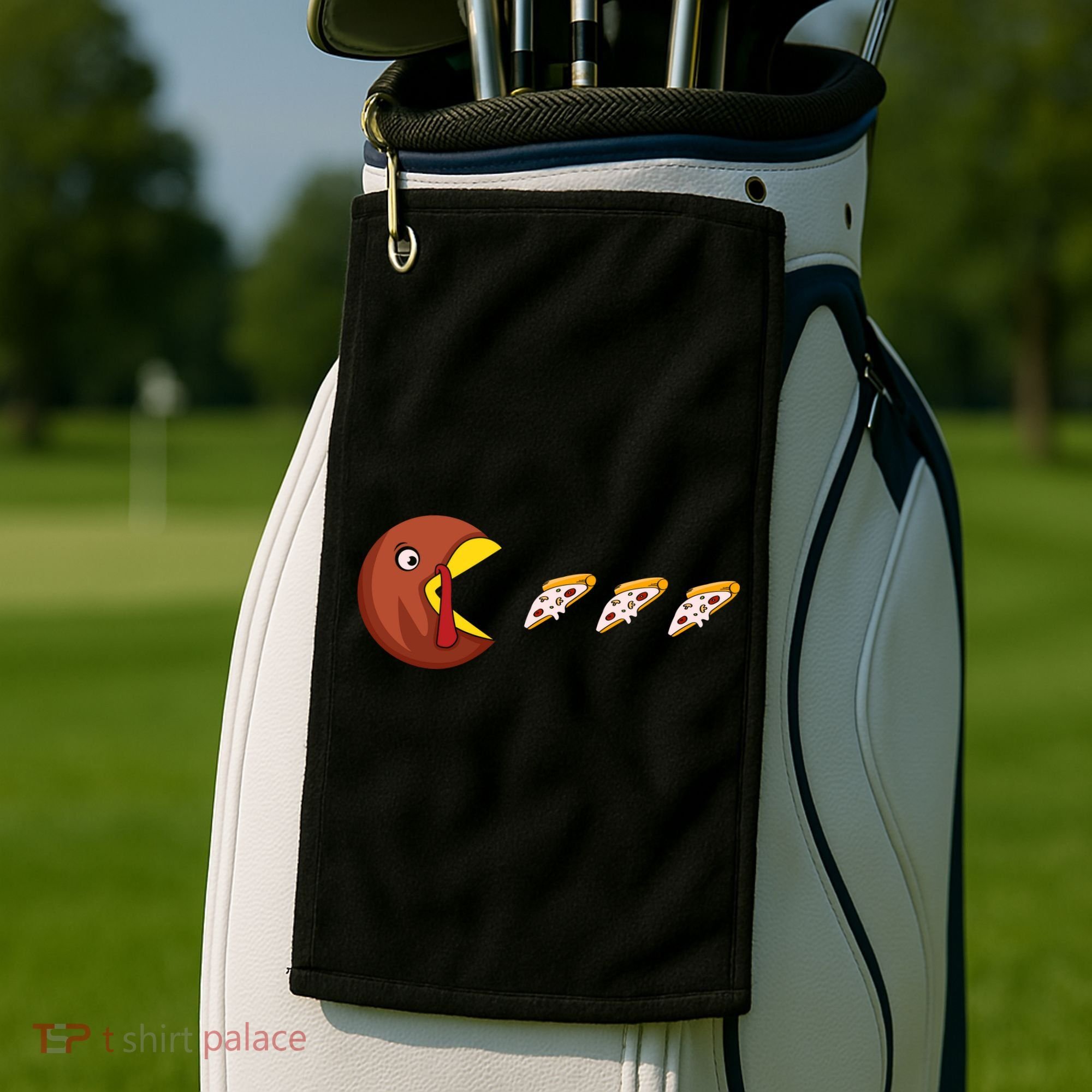 Turkey Eat Pizza Happy Thanksgiving Golf Towel