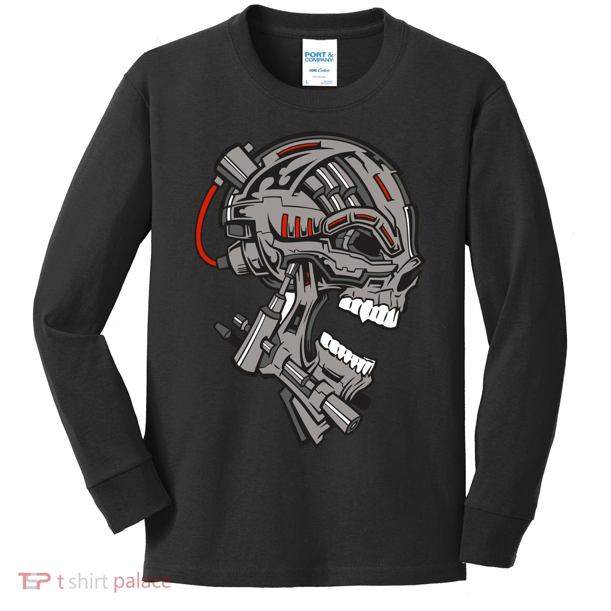 Terminator Skull Gun Head Kids Long Sleeve Shirt
