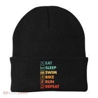 Triathlon Eat Sleep Swim Bike Run Repeat Cute Gift Beanie thumb 0