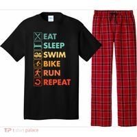 Triathlon Eat Sleep Swim Bike Run Repeat Cute Gift Pajama Set thumb 0