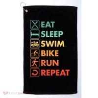 Triathlon Eat Sleep Swim Bike Run Repeat Cute Gift Golf Towel thumb 0